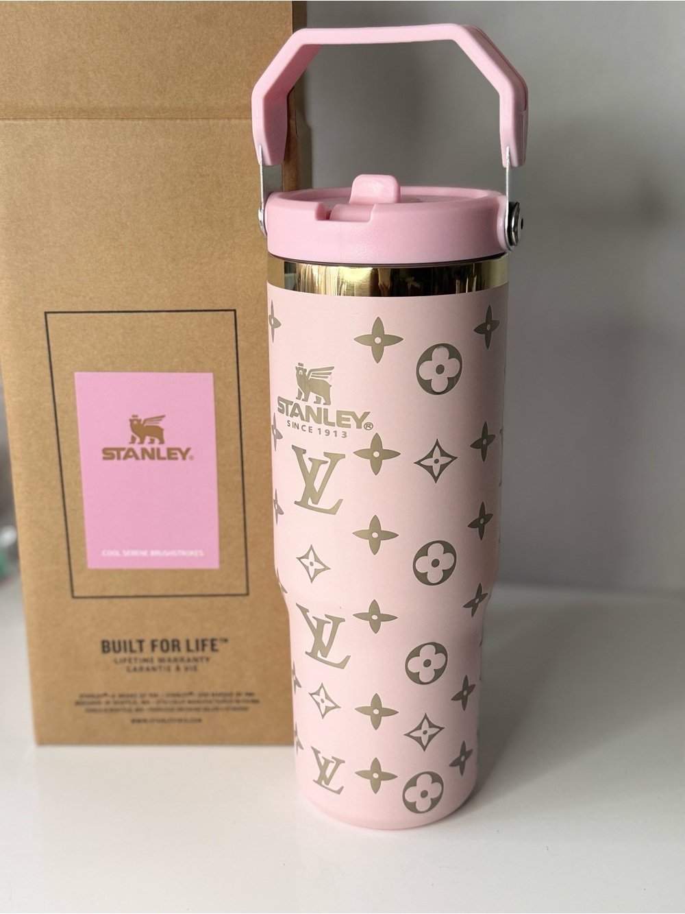 Stanley Pink Insulated Tumbler with Gold Monogram Accents 30 Oz